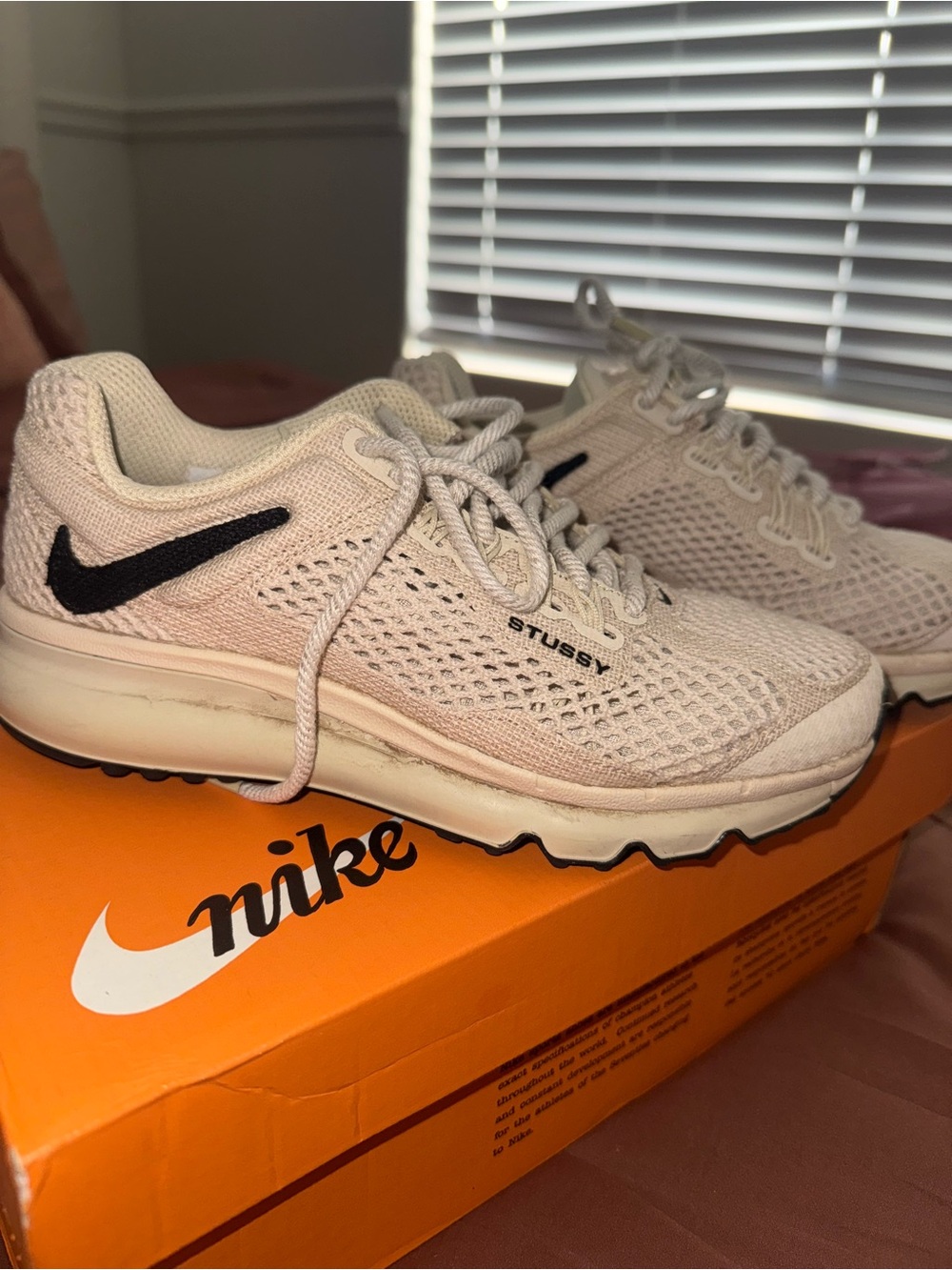 Stussy x Nike Women’s Cream Sneakers with Black Swoosh